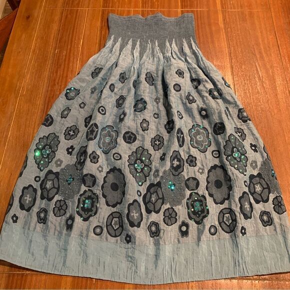 Anthropologie Lapis Strapless Blue Beaded Sequins Dress One Size - Picture 1 of 6